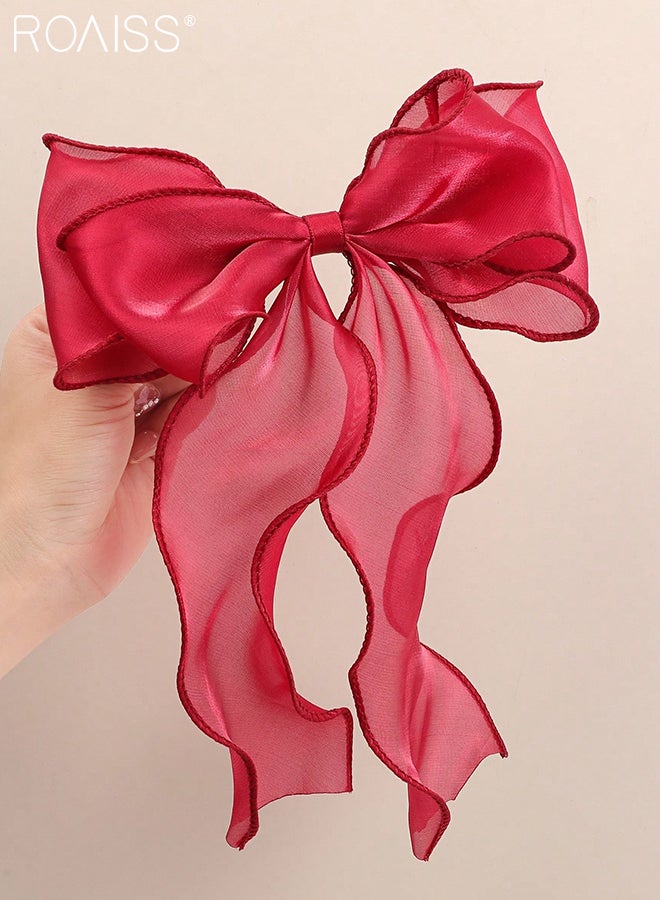 roaiss 5 Pcs Sweet Chiffon Bow Hair Clips Girls Shining Satin Bowknot Hair Clips Soft Solid Color Bowknot Hairpins Ribbon Bow Barrette Hairpin Grip Ponytail Clip Headwear - Image 3